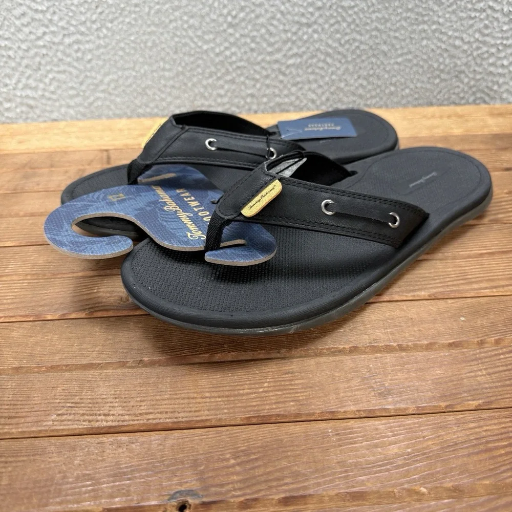 Tommy Bahama Sandals Mens 12 Black TBF Coast Flip Flops Beach Summer Casual NEW